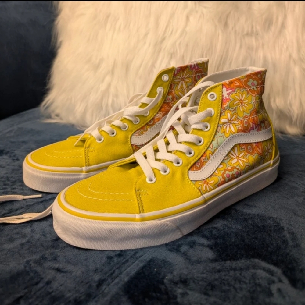Vans Sk8-Hi Psychedelic Resort flowers floral Yellow Skate Shoes